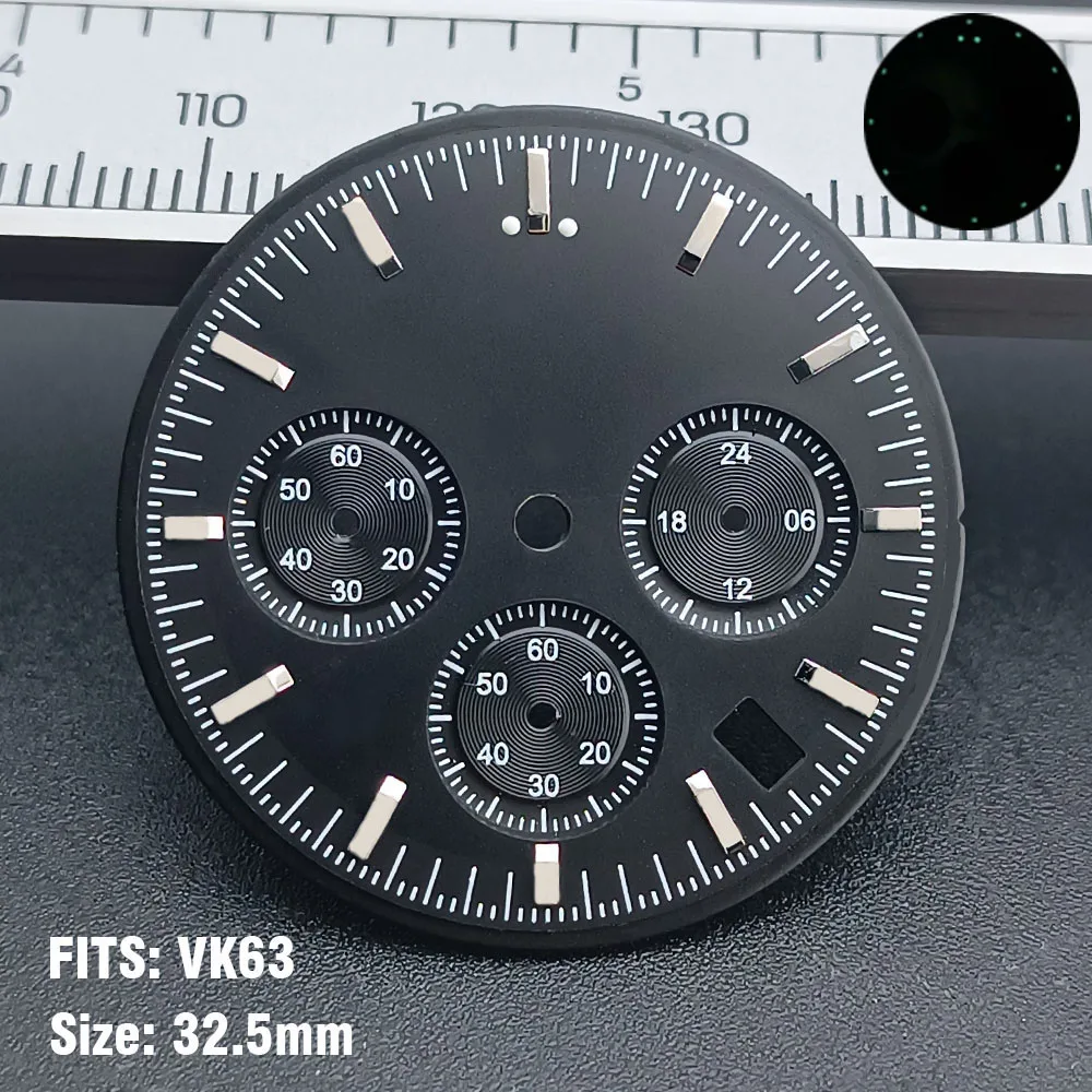 VK63 32.5mm green grey white black quartz movement watch dial and VK63 watch hands luminous watch dial Fit VK63 movemet