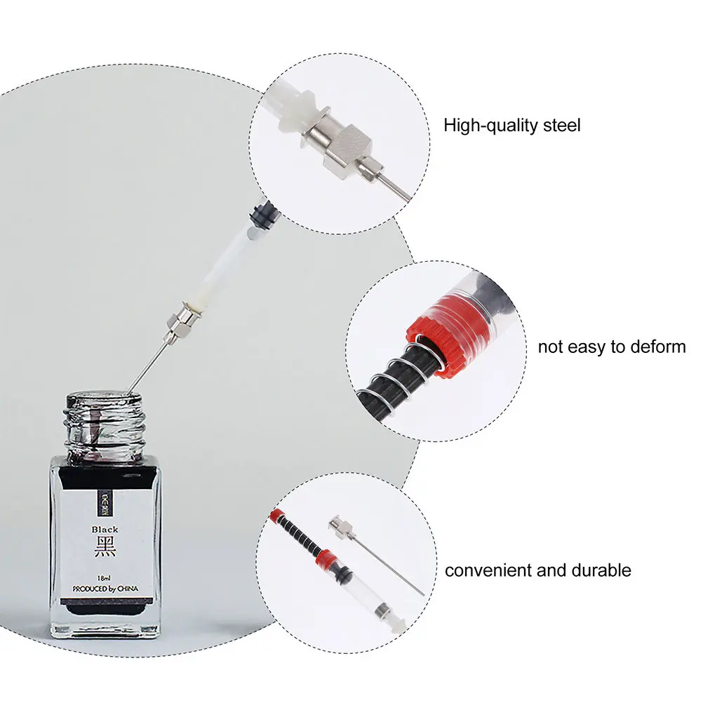 

4Pcs Ink Absorption for Fountain Pen Stainless Steel Plastic Construction Removable Interface Easy Cleaning Ink Syringe Device
