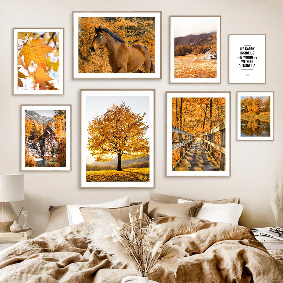 

Nordic Posters And Prints Wall Pictures Autumn Landscape Forest Lake Leaf Pumpkin Wall Art Canvas Painting For Living Room Decor