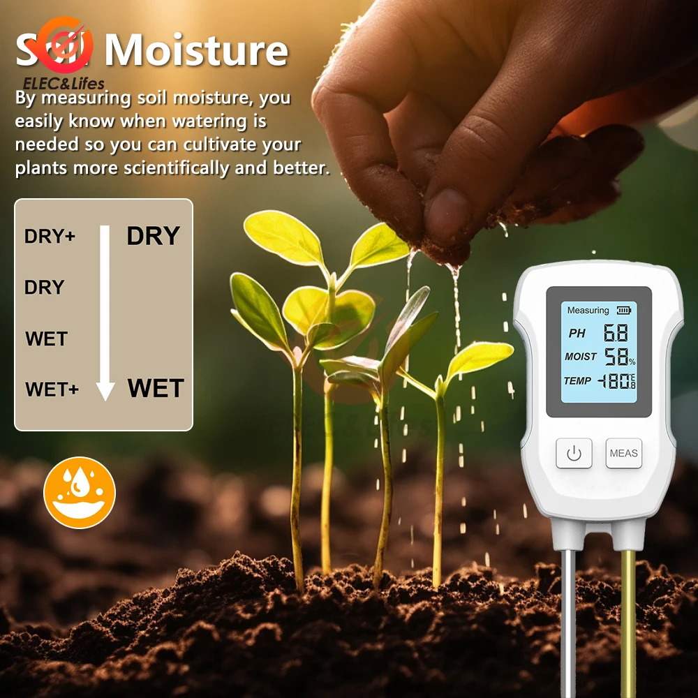 3 in 1 Soil PH Tester LCD Screen Soil Thermometer PH Temperature Humidity Meter Flower Plant Potted Planting Soil Tester