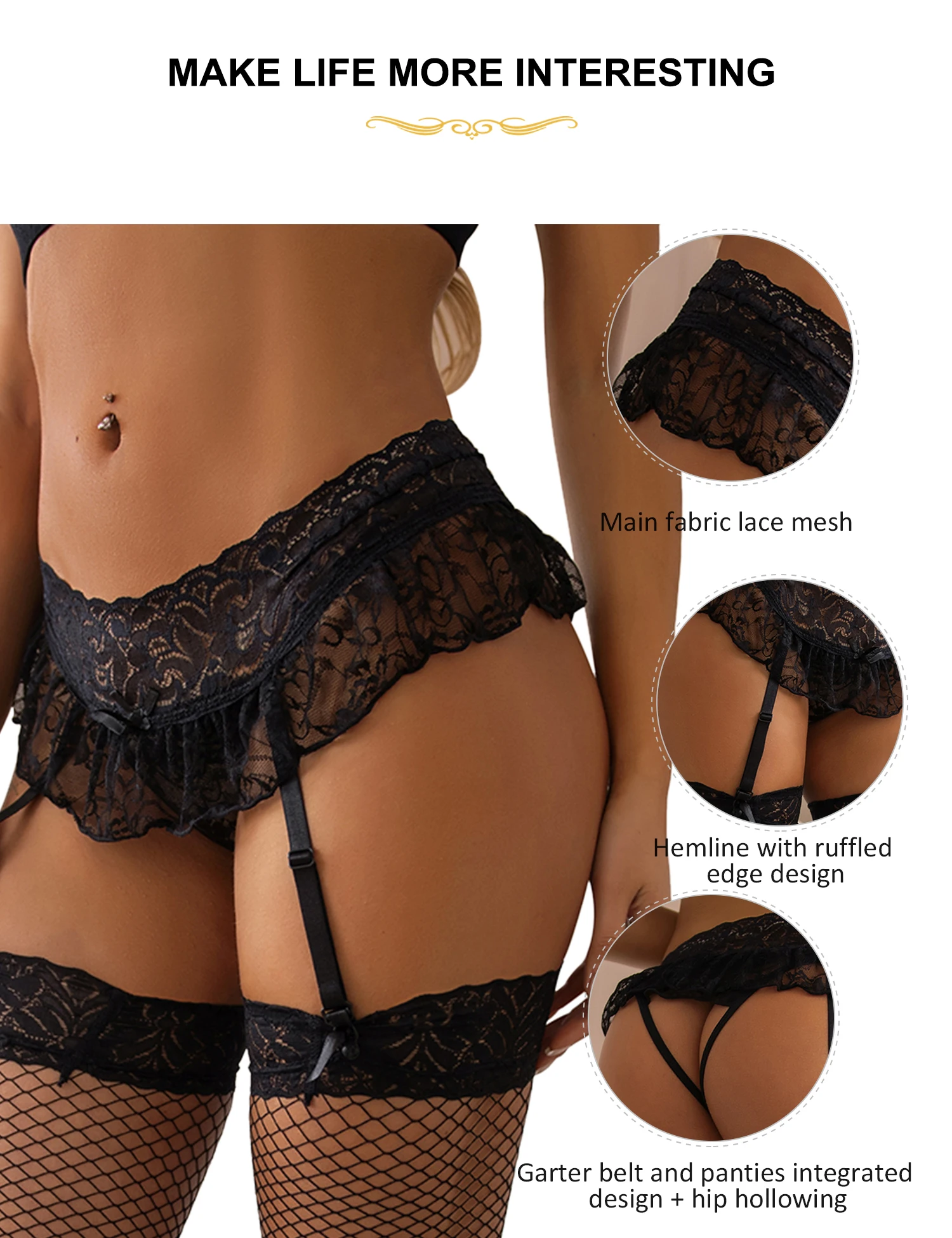 Ohyeahlady Women\'s Panties Plus Size Floral Lace Suspender Sets Garter 4 Straps Sexy Wedding Underwear Garter Belt for Stockings