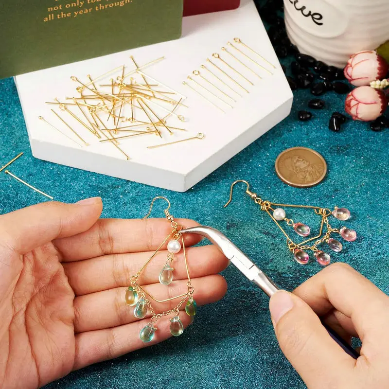 18K Gold Plated Brass Eye Pins Flat & Ball Head Pins Copper Jewelry Pins Needles for Crafts DIY Earring Pendants Jewelry Making