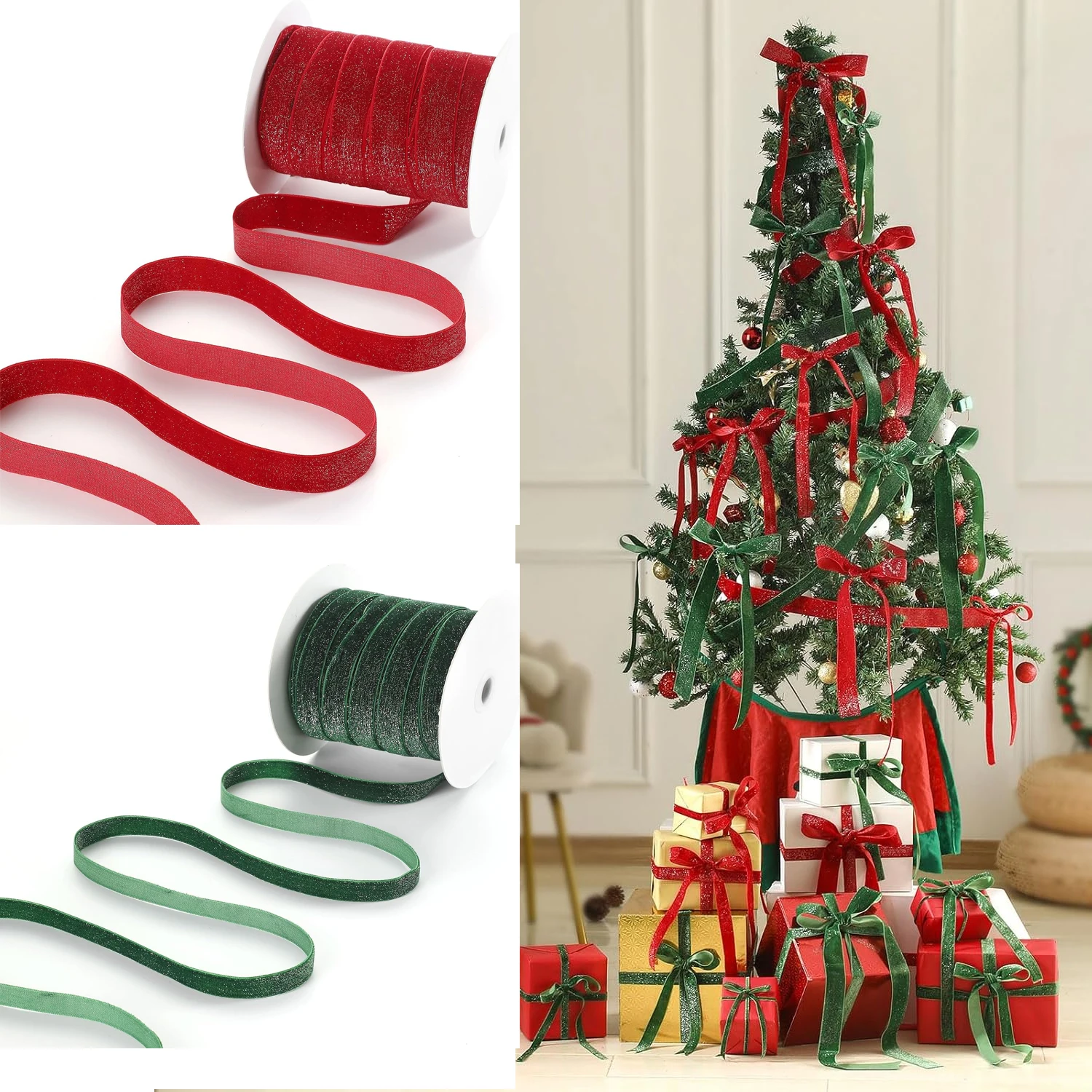 5/7/10 ياردة عيد الميلاد الديكور السلكية حافة شريط من الساتان الاصطناعي لتغليف صندوق الهدايا كعكة ديكور شجرة قلادة قابلة لإعادة الاستخدام