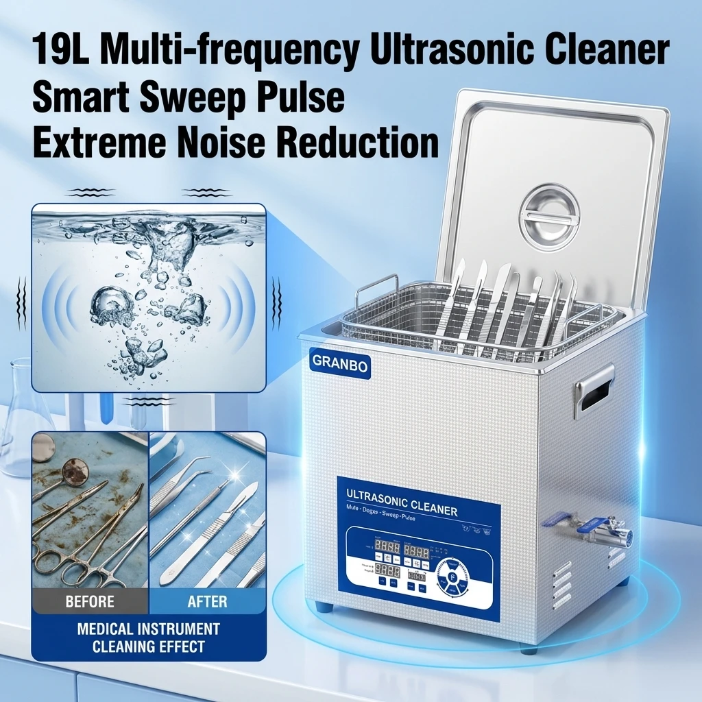 

Ультразвуковой очиститель 19 л с многочастотным режимом работы, бесшумной конструкцией и импульсными режимами для лабораторного смешивания, эмульгирования и экстракции