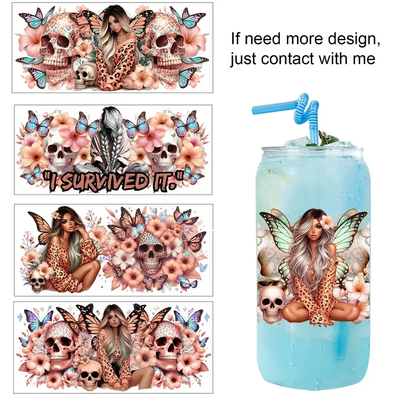 Popular Leopard print skeleton girl UV Sticker Party DIY Decals 3D transfers uvdtf tumbler seal stickers 16oz uv dtf cup wraps