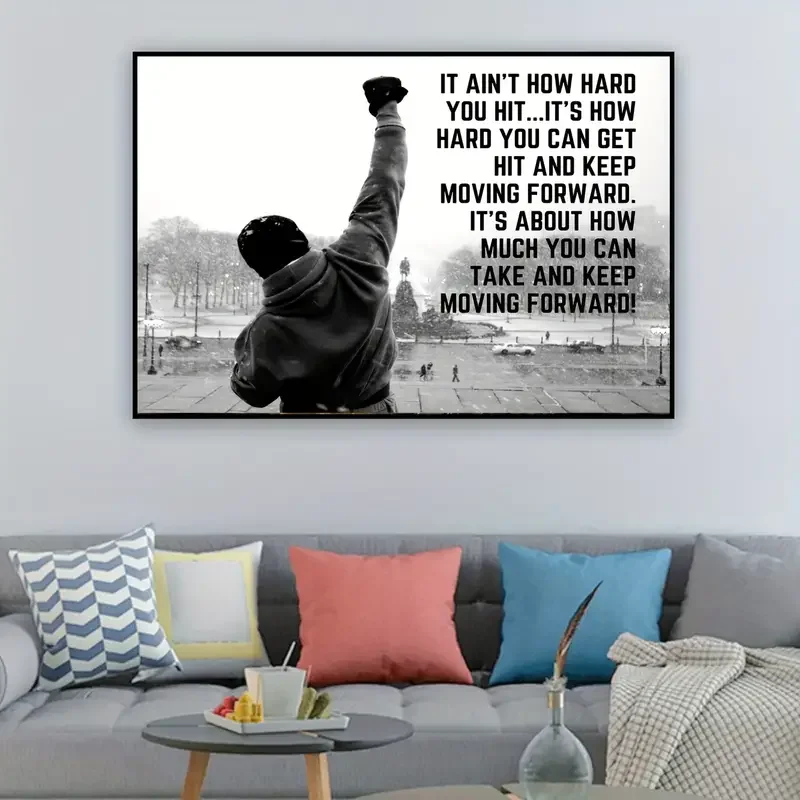 1pc Unframed Inspirational Quotes Canvas Print Poster, Rocky Balboa Boxing Canvas Wall Art, Artwork Wall Painting For Bathroom B