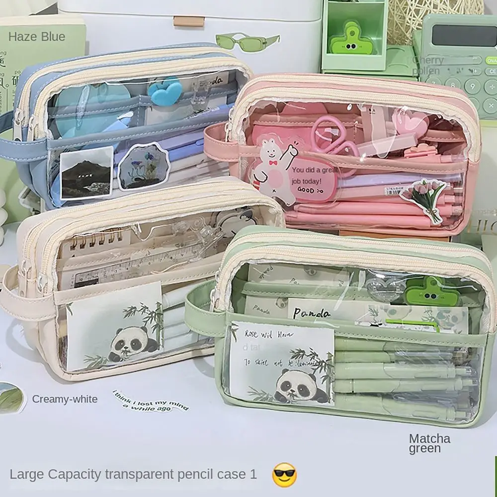 Multi-functional Pencil Case Transparent Large Capacity Pen Bag with Handle Stationery Storage Pouch Office School Supplies