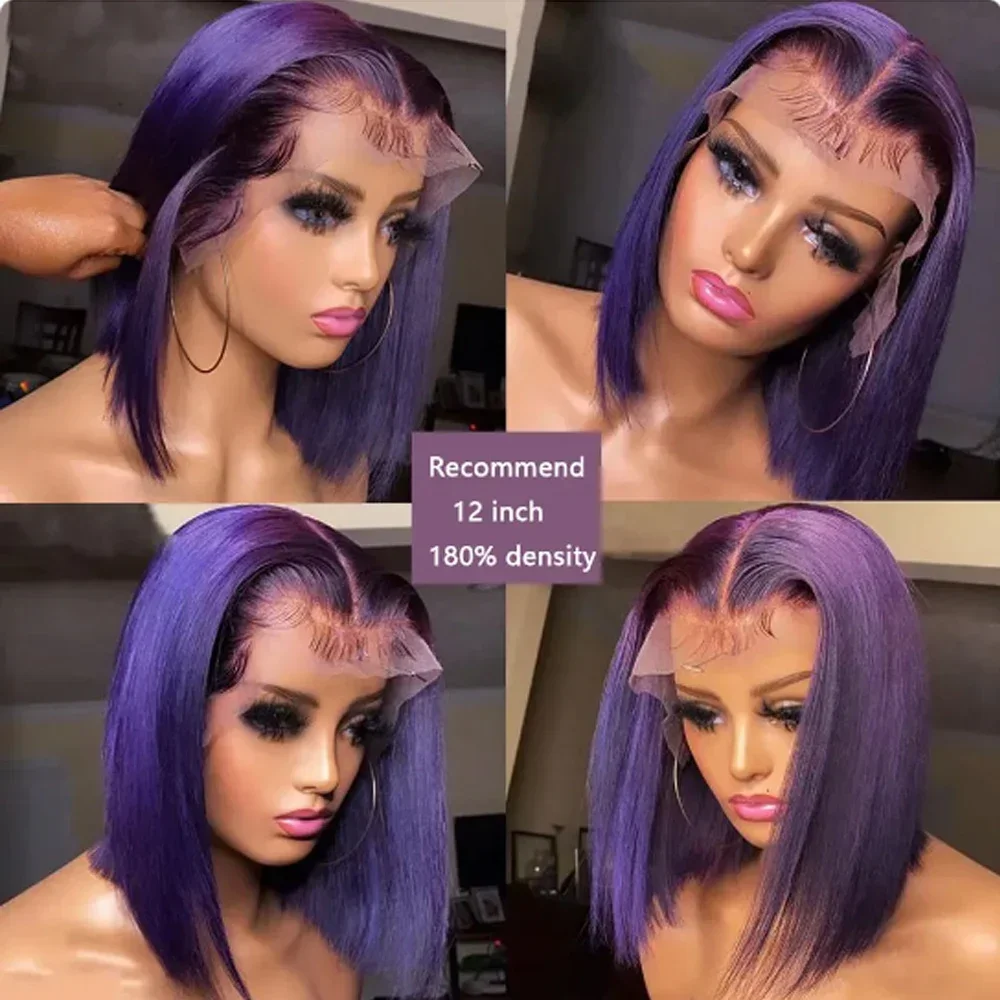 

Purple Bob 13x4 Lace Front Wigs 180% Density Glueless Wig Human Hair Ready To Wear Human Hair Wigs 100% Human Hair Quality