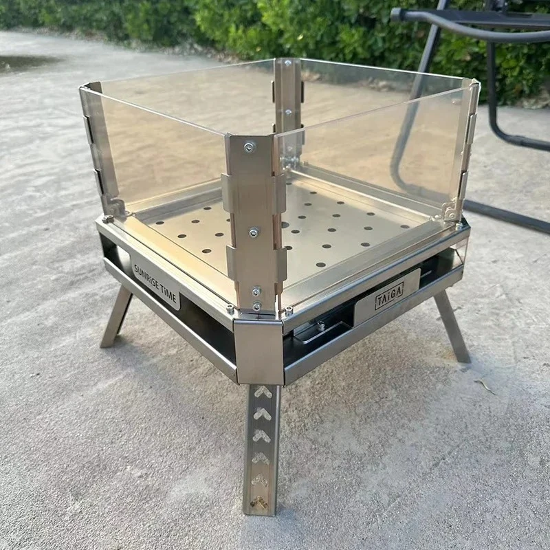 Outdoor Fire Pits Camping Stainless Steel Grill Stand Temperature Resistant Glass Firewood Stove Portable Folding Campfire Racks