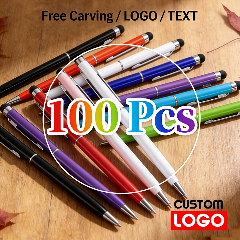 

100 Pcs of 13-color Mini Metal 2-in-1 Stylus Universal Ballpoint Pen Custom Logo Advertising Pen Text Engraving Office School