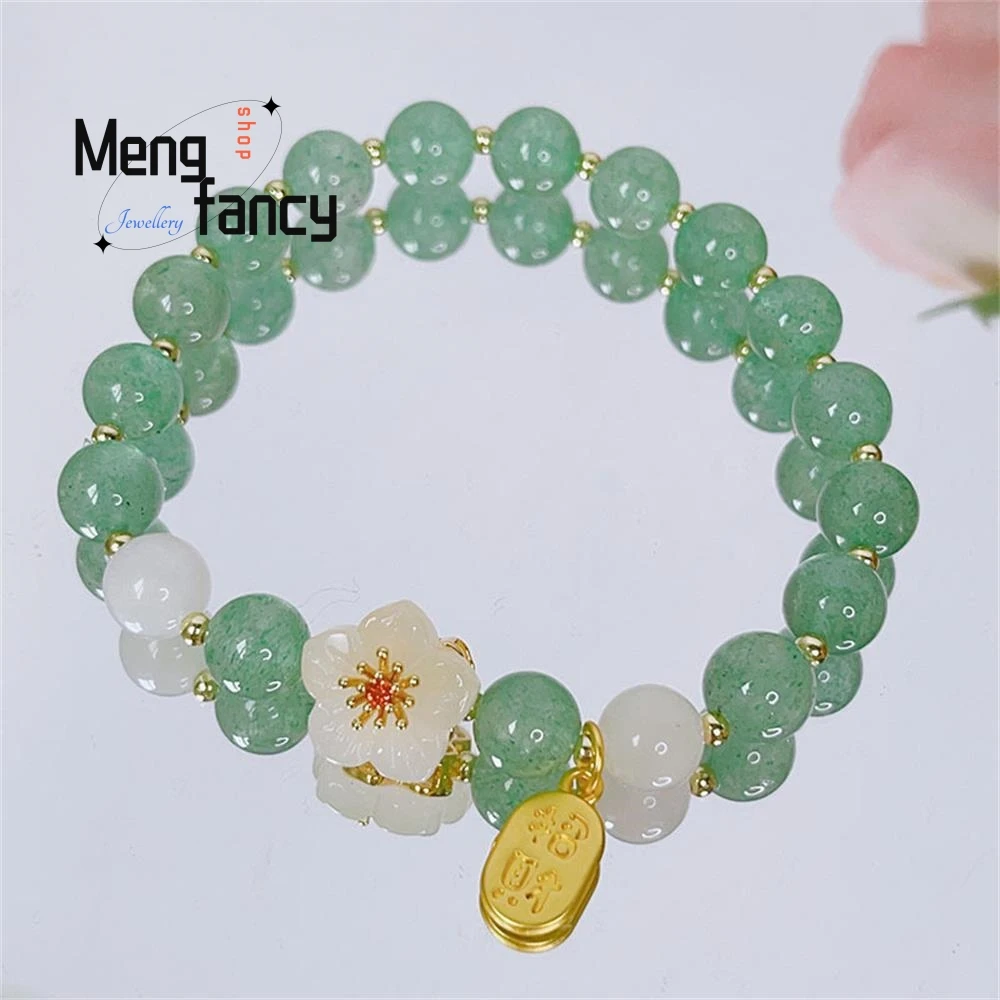 

New Flower Bracelet Female Strawberry Crystal White Cat Eye Beaded Bracelet Simple Antique Fortune Hand Decoration Holiday Gifts