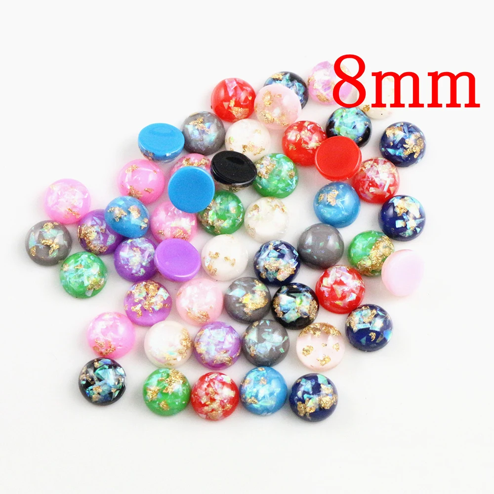 New Fashion 8mm 40pcs/Lot Mix Color Built-in metal foil Flat back Resin Cabochons Cameo