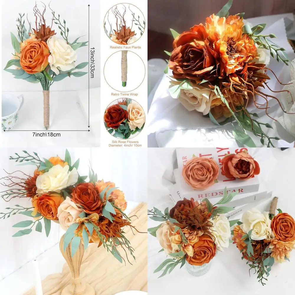 

Набор из 6 искусственных осенних свадебных букетов для подружек невесты, сожженный оранжевый цвет для осенних свадеб и торжеств