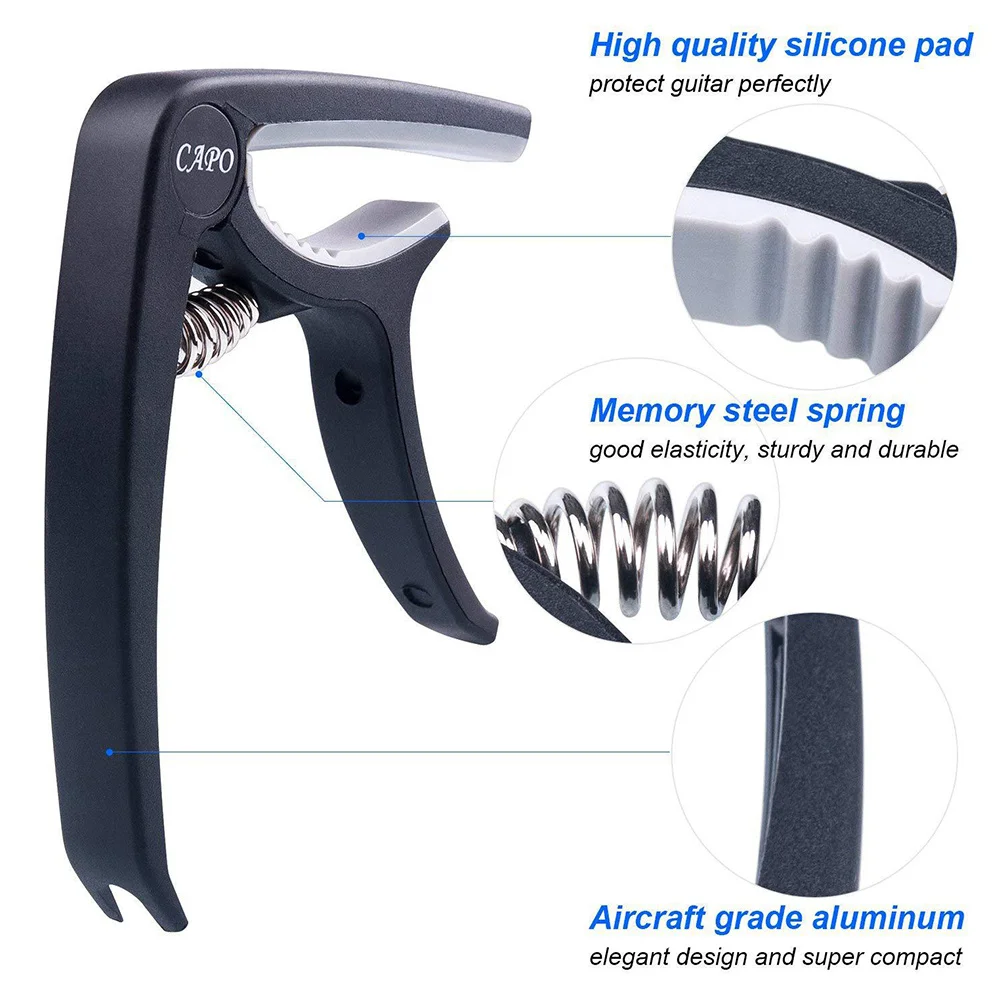 

Guitar Capo String Plectrum Accessories Set Guitar String Winder Picks Holder Bridge Nut Saddle Kit (Black)