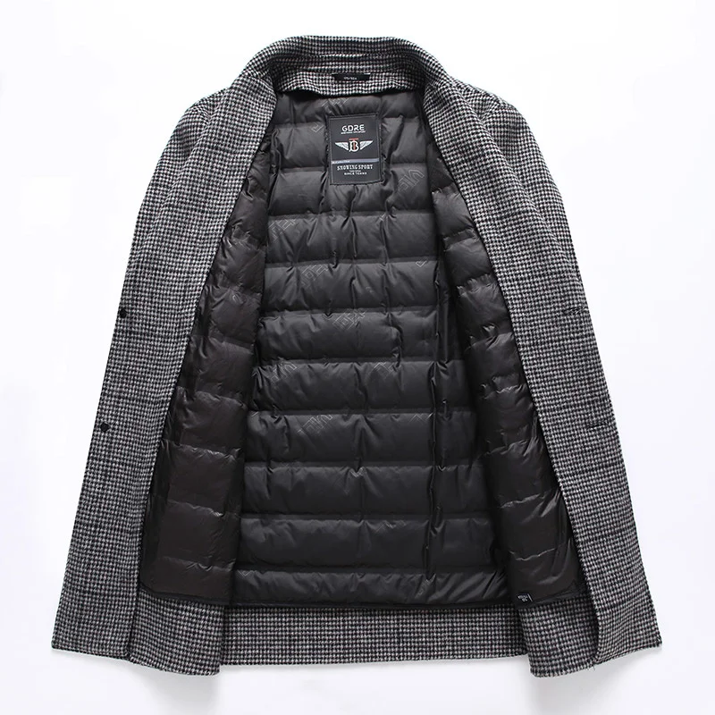 winter, In the padded woolen coat with down inner liner is double-sided long wool coat for business and leisure men's coat.