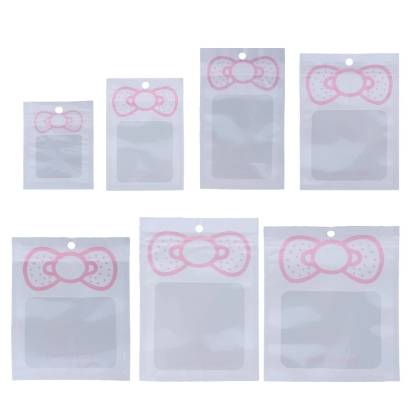 100pcs Bowknot Ziplocks Bag Thicken Plastic Seal Bags for Jewelry Display Handicrafts Eyelash Earrings Packaging