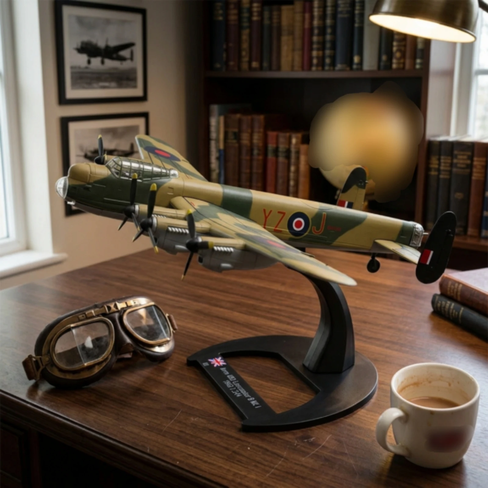 Die-Cast Plane Model with Display Stand Lancaster B Model Plane Retractable Assembled for History Buffs