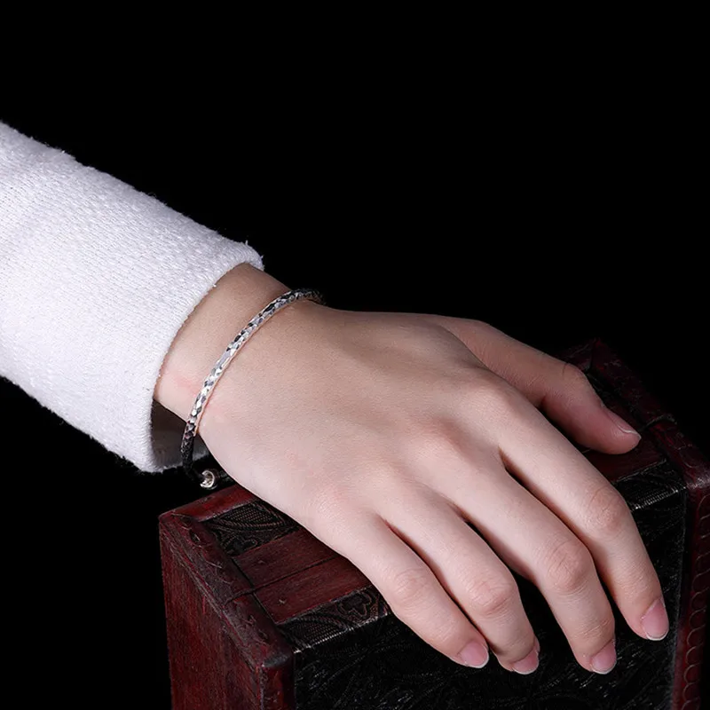 Uglyless Real 925 Silver Handmade Knocking Push-pull Bangle Women Uneven Personalized Bracelet Simple Fashion Minimalism Jewelry