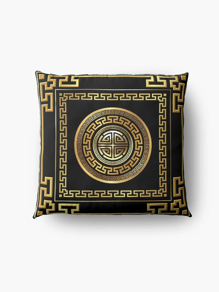 Greek Key Meander Black Gold Large Floor Pillow Covers For Sofas