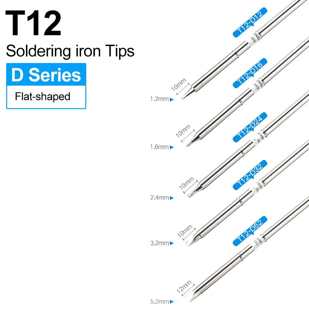 T12 D Series Flat Shaped Soldering Iron Tips T12-D08 D12 D16 D24 DL32 D4 D52 for Hakko FX951 FX950 FM203 Station Kits