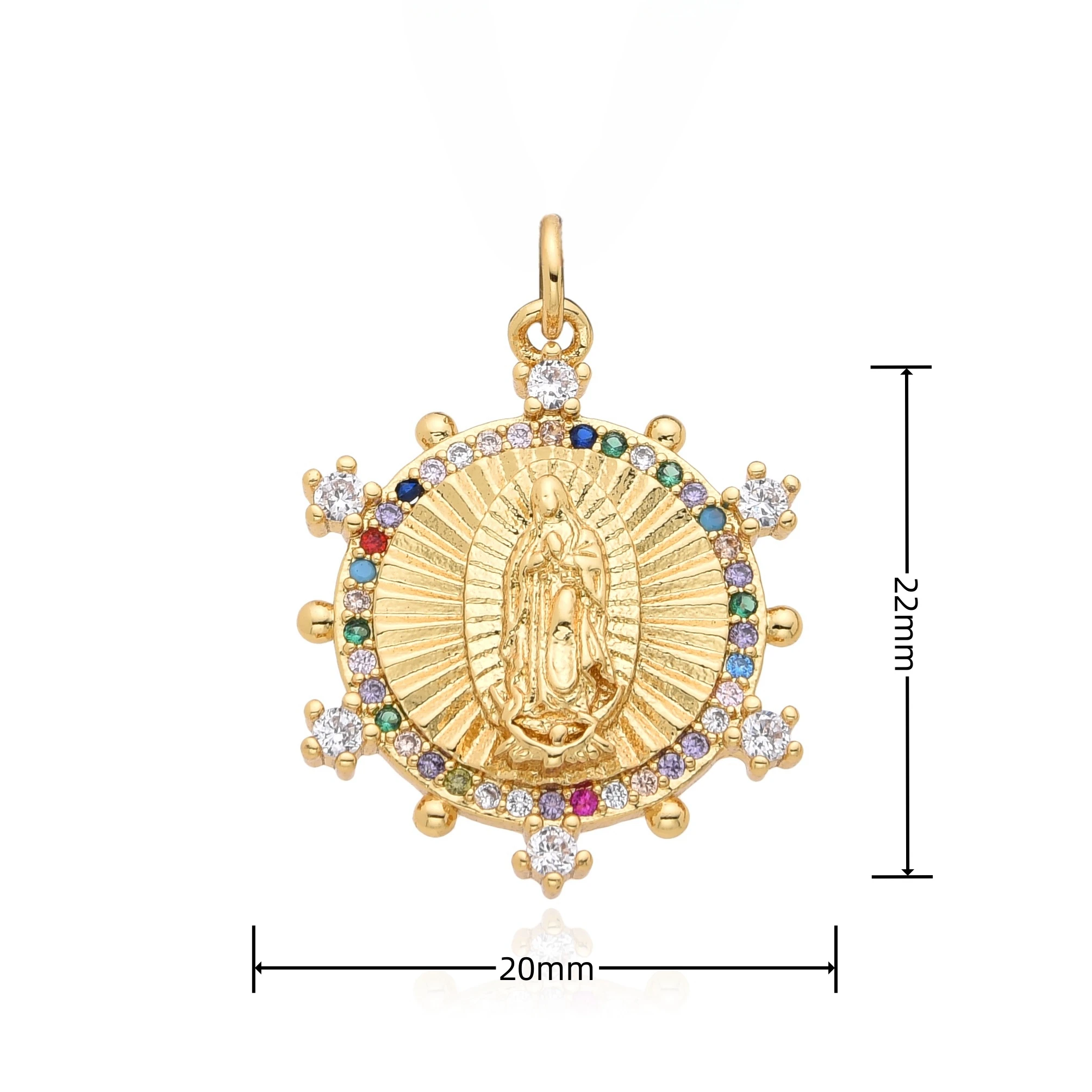 مطلية بالذهب سيدة غوادالوبي سحر الملونة زركونيا قلوب حواف مريم العذراء قلادة دينية قلادة مجوهرات الكاثوليكية