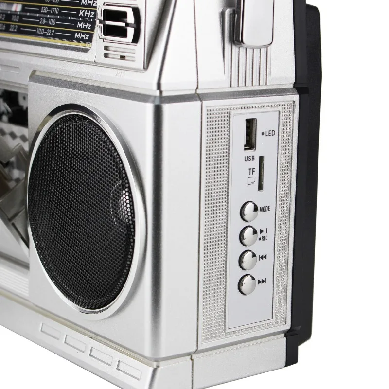 Retro Multiband Radio Cassette Recorder – Desktop Dual-Speaker Boombox with Solar Charging & Bluetooth
