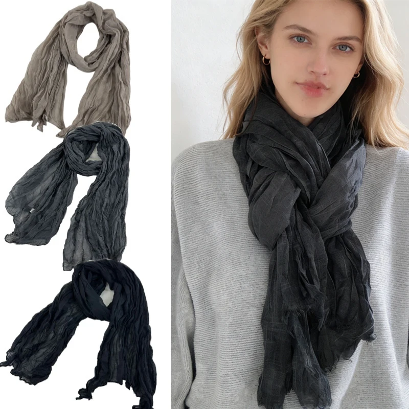 

Long Scarves For Women Soft Cotton & Linen Scarf Breathable And Comfortable Shawl For Autumn & Winter 180*70cm Solid Color Wraps
