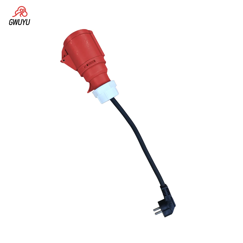 GWUYU EV Charger Schuko Adapter Connector Cable 5 Pins Socket CEE Red Female Power Plug 380V 16A for 11KW Type2 Portable Charger