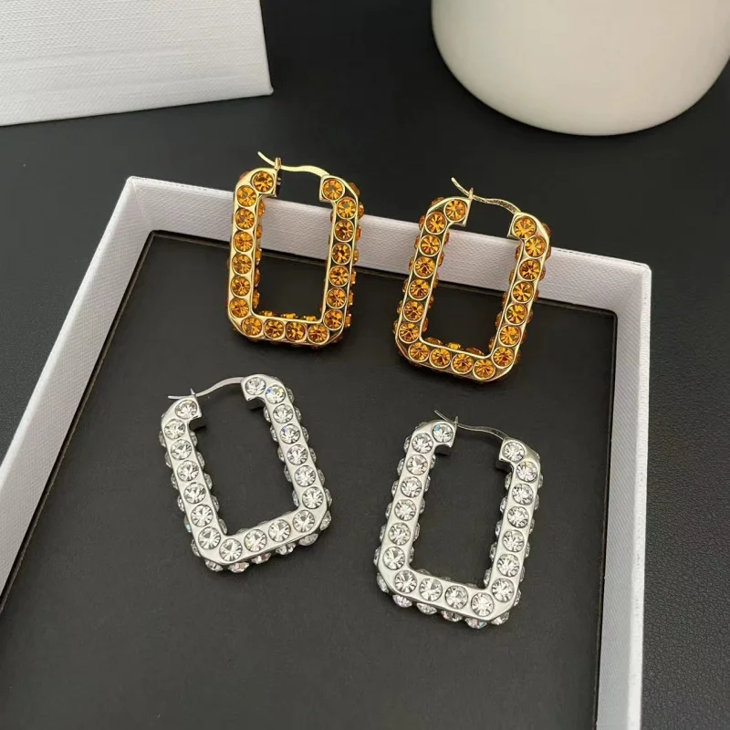 New Special OfferSpecial-Interest Design Rectangular Full Crystal Earrings Light Luxury and Simplicity Versatile Personality Tre