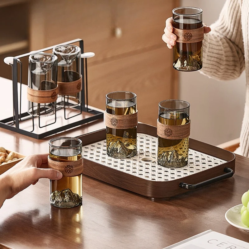 Glass Tea Cup Set, Thickened Heat Resistant Green Tea Cups, Clear Drinking Glasses for Home Guest, Borosilicate Water Cups