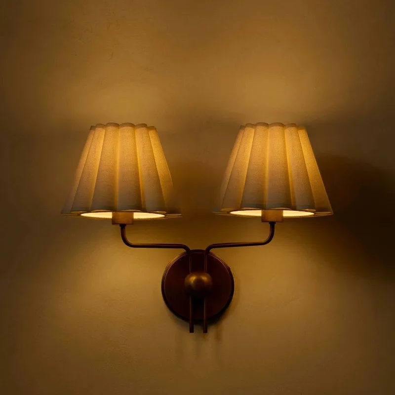 American retro creative study bedroom bedside wall lamp, hotel aisle corridor wall lamp, bronze old background wall lamp