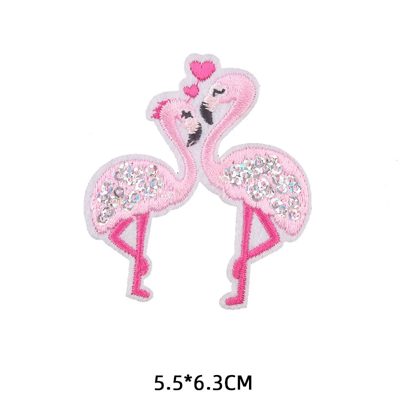 Flamingo Animal Patches for Clothing Iron on Embroidered Sewing Applique Cute on Fabric Badge DIY Apparel Accessori Decoration H