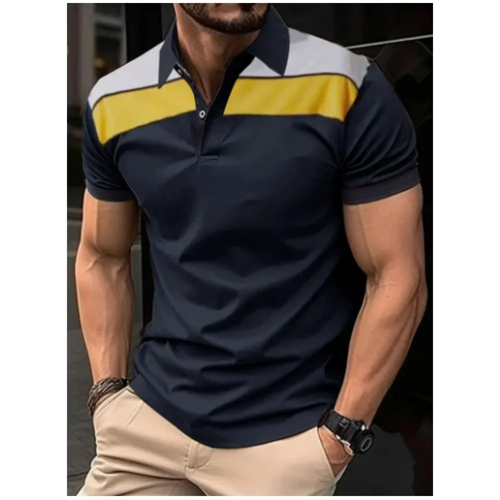 Men's Polo Short Sleeve Button Lapel 3D Print Tops Fashion Mens Polo Clothing New Mens Printed Striped Polo Shirt Casual  Blouse