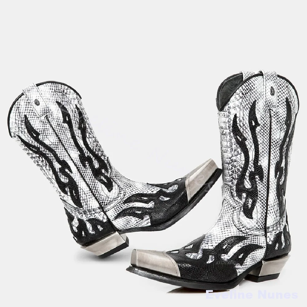 

Metal Pointed Western Cowboy Boots 2026 New Summer Hot Girl Chunky Heels Mixed Colors Boots Fashion Slip On Knee High Boots