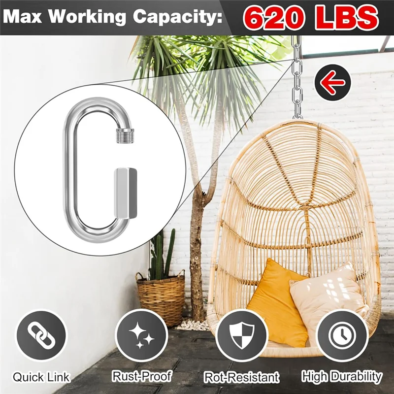 [NEWA64Z!】 M6-20Pcs Quick Links Chain Connectors, 1/4In Galvanized Chain Locking Carabiners Hooks, 620LBS Heavy Duty Thread Clip