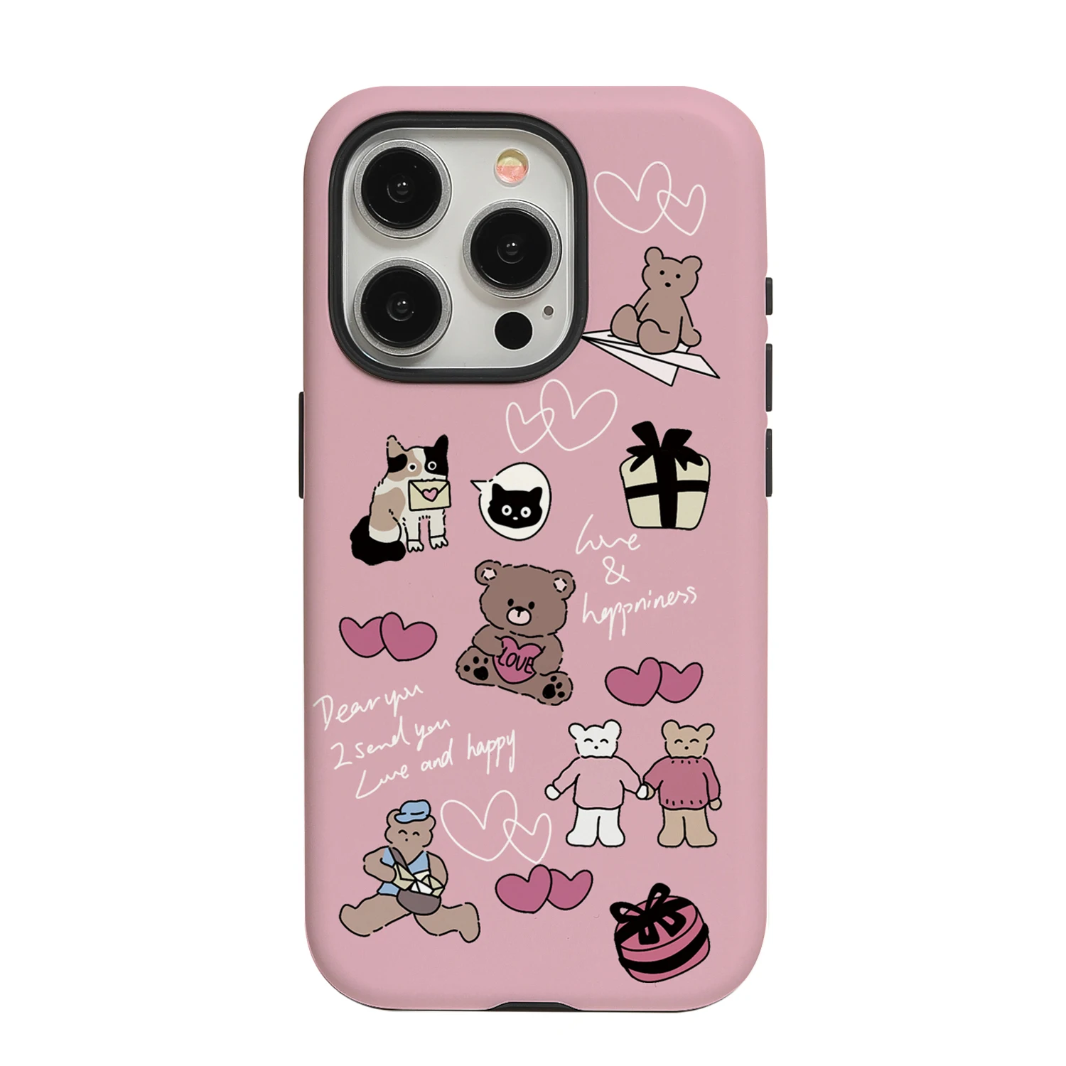 Cute Bear iPhone 16 Promax Filing Round Edge 2-in-1 Phone Case, Small and Cute Personalized Creative Matte Fall Protection Case