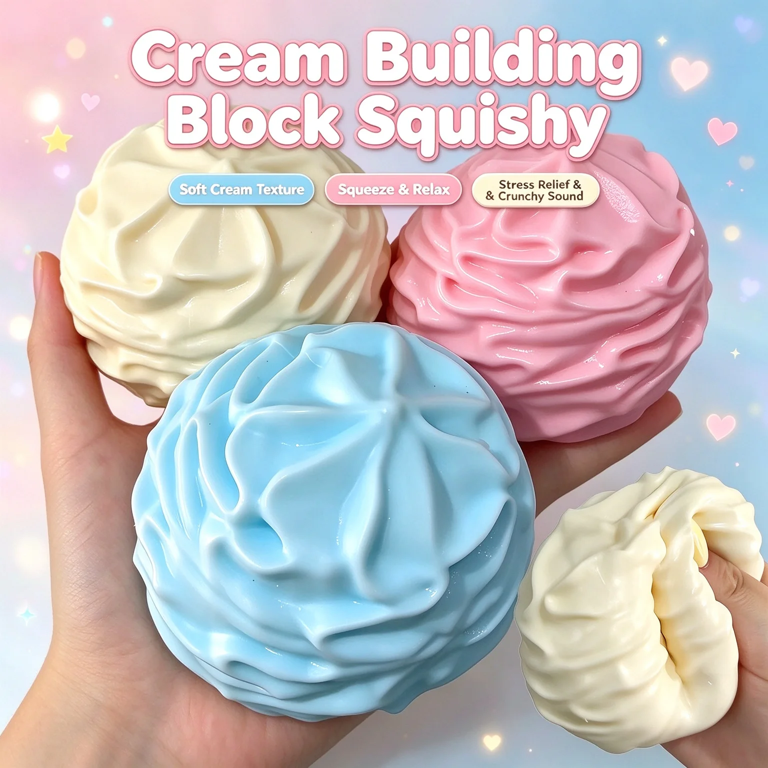 Squishy Toy Crunchy Cream Swirl Slow Rising Imitation Whipped Cream ASMR Soft Squeeze Fidget Toy for Stress Relief Gift 크림 블록‌