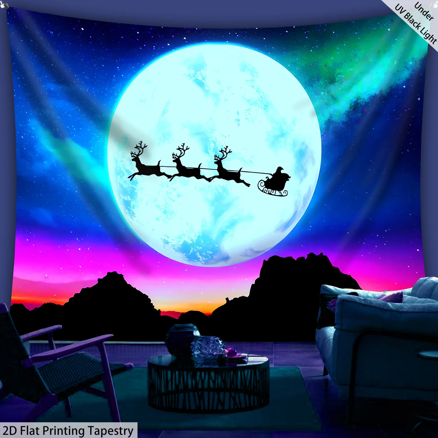 VIKAMA Weihnachts-Wandteppich, wunderschöner Weihnachtsmann-Schlitten, Wohnzimmer-Wanddekoration, Weihnachtsfeier, Raumdekoration
