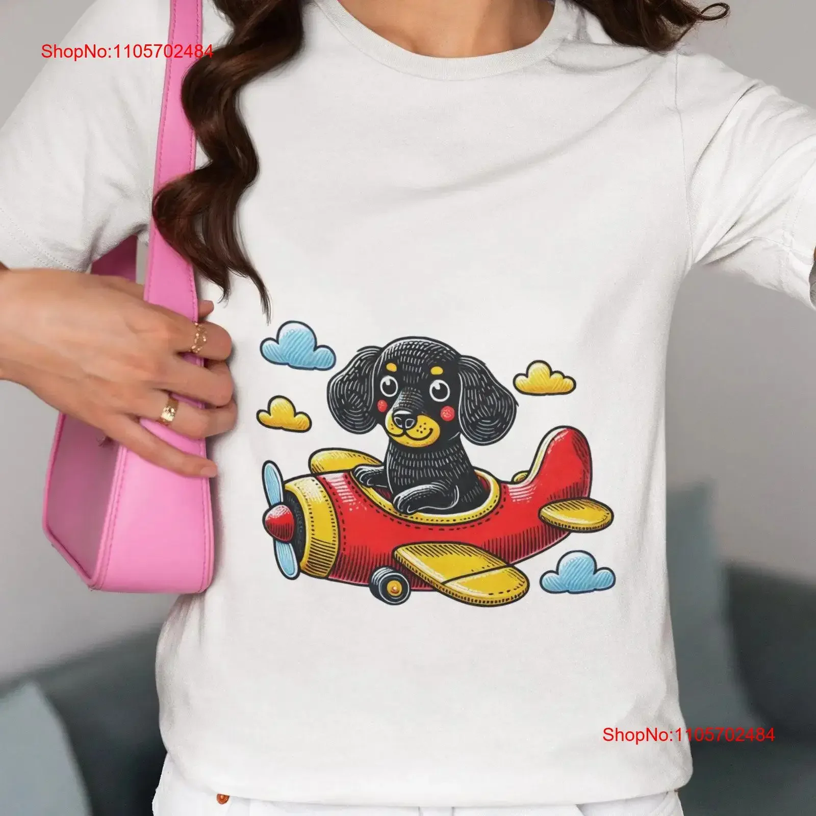 Adorable Dachshund Pilot T Shirt Cute Sausage Dog in Red Airplane Novelty Aviation Top Funny Pet Lover for vintage Washed