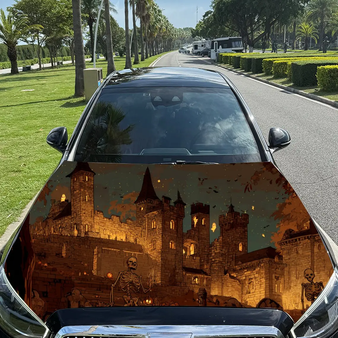 

Grand Illuminated Castle Car Hood Stickers - Self-Adhesive, Waterproof and Durable Vinyl Wrap, Decorate And Protect Your Car - T