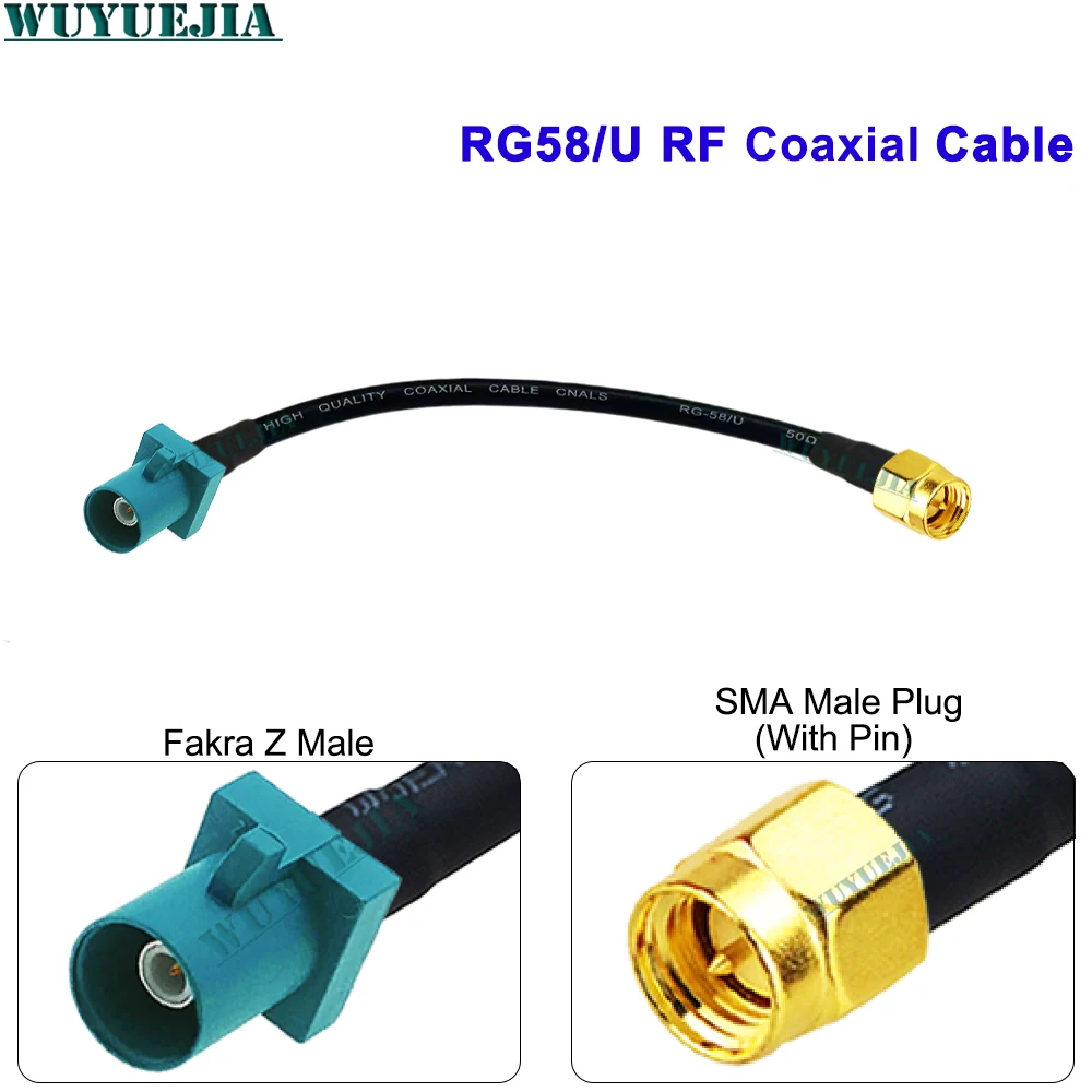 Fakra Z Male Straight Connector to SMA Male Female Right Angle Pigtail RF Assembly Coaxial Cable RG58/U For GPS Receiver Testing