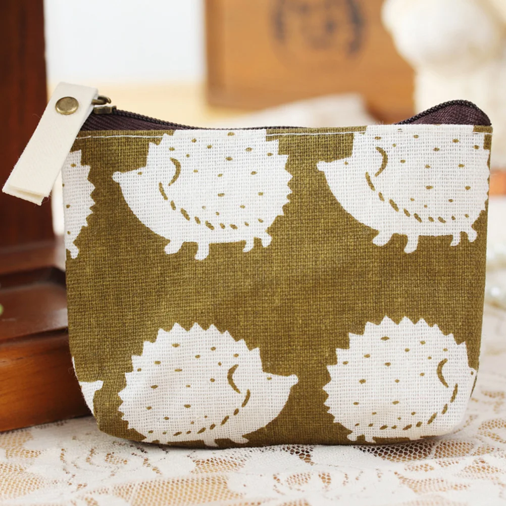 

4 Pcs Coin Purse Small Zipper Bag Wallet Pocket Earth Tones Multi Pattern Canvas Cash Card Key Storage Daily Use School Shopping