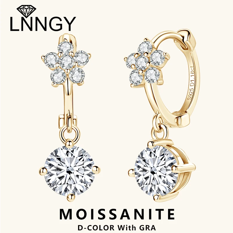 

Lnngy Moissanite Flower Earrings For Women 925 Sterling Silver Round Cut Moissanita Dangle Earring Wedding Party Jewelry Gift