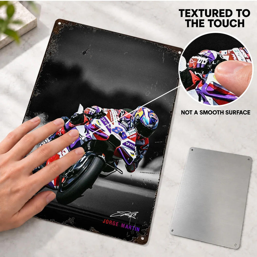 Jorge Martin MotoGP Printed Poster Customized Aluminum Metal Sign Black And White With Color Accents Wall Art For Home Office