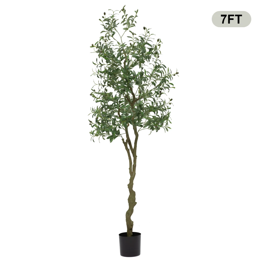 Artificial Olive Tree, 7FT Tall Faux Silk Plant Faux Olive Tree with Pot for Office House Living Room Home Decor Housewarming