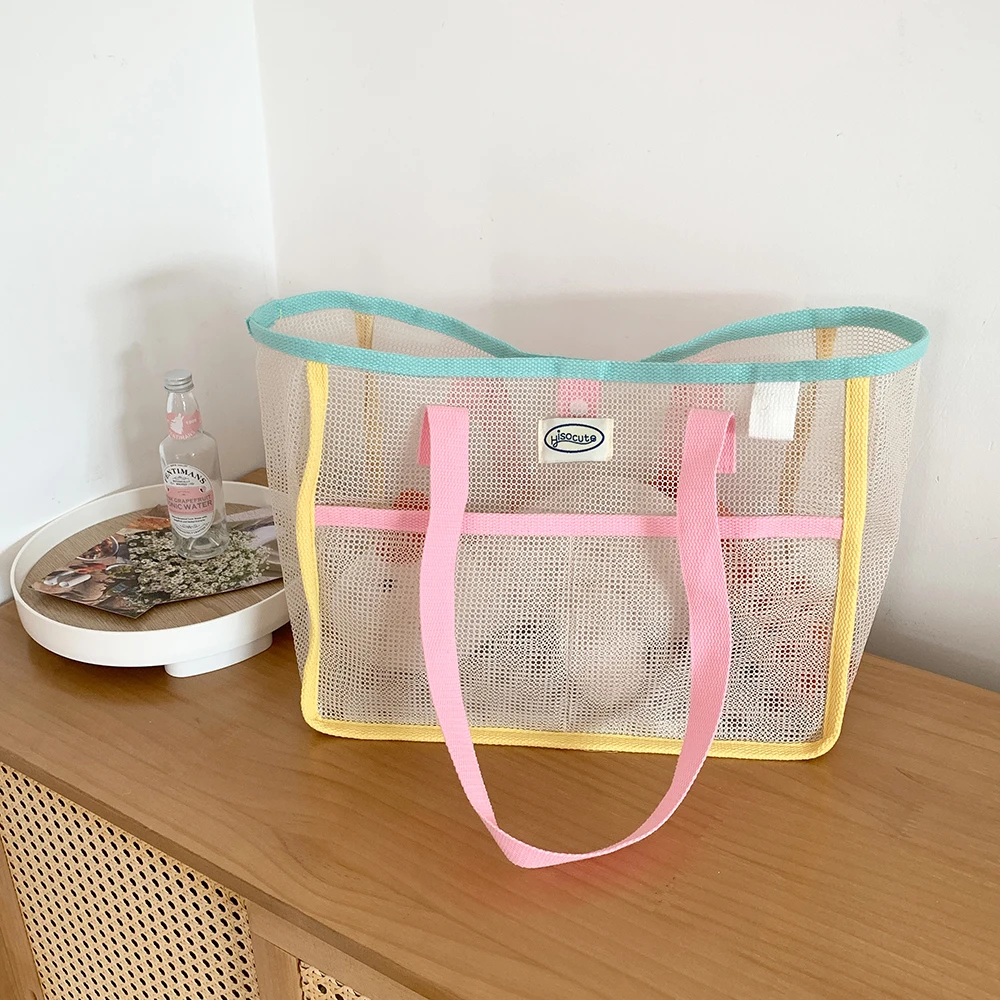 

Hisocute Large Me Handbag Korean Sle Beach Bag Girls Drainage Net Eye Bathing Storage Bag Fre Sweet Sle Polyester