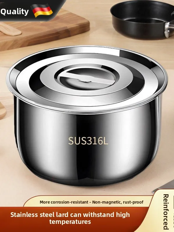 

Традиционная кухонная утварь из нержавеющей стали 36, банка для свиного жира с крышкой, миска для хранения младшего приготовления, без микроволновой печи Se