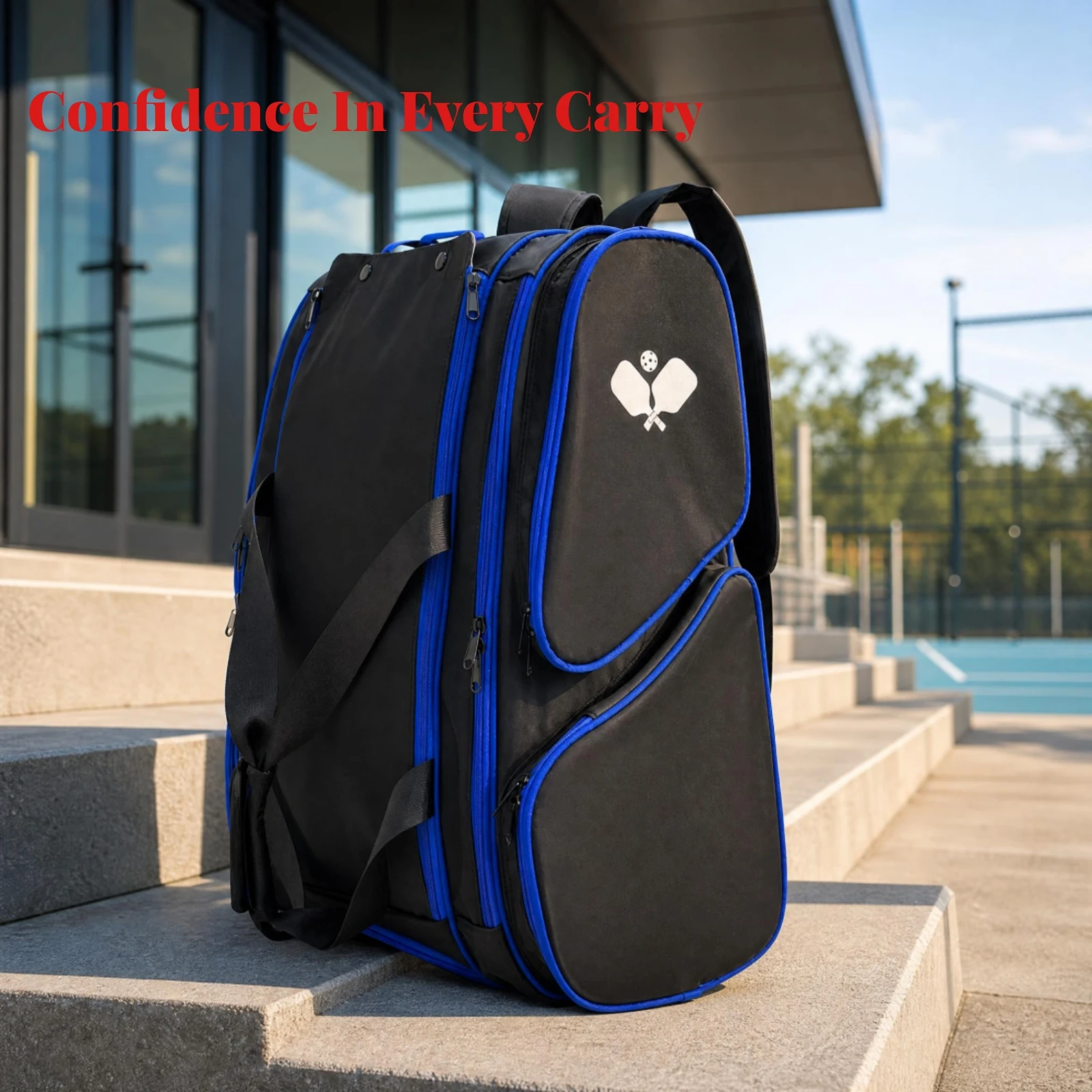 Racket Travel Bag Zippered Pickleball Backpack Padded Shoulder Straps Tennis Racket Bag Multiple Pockets Tennis Backpack view 3