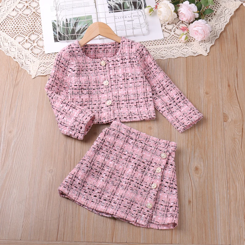 

Girl's Suit Spring and Autumn Long Sleeve Fragrant Sweet Fashion Princess Set Skirt Vestidos Casual Outfit 2-6Y