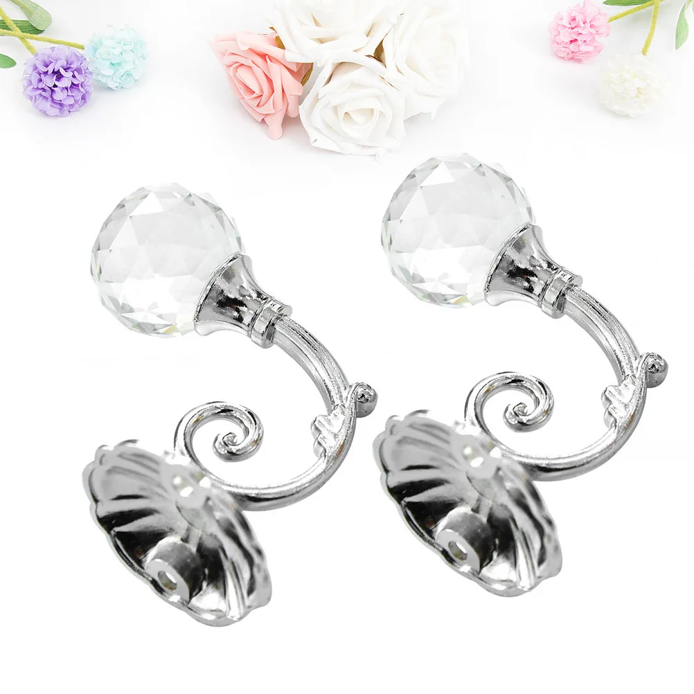

2Pairs Curtain Hooks Vintage Zinc Alloy Crystal Balls Wall Tiebacks Elegant Bedroom Living Room Hanger Decors Curtain Hanger